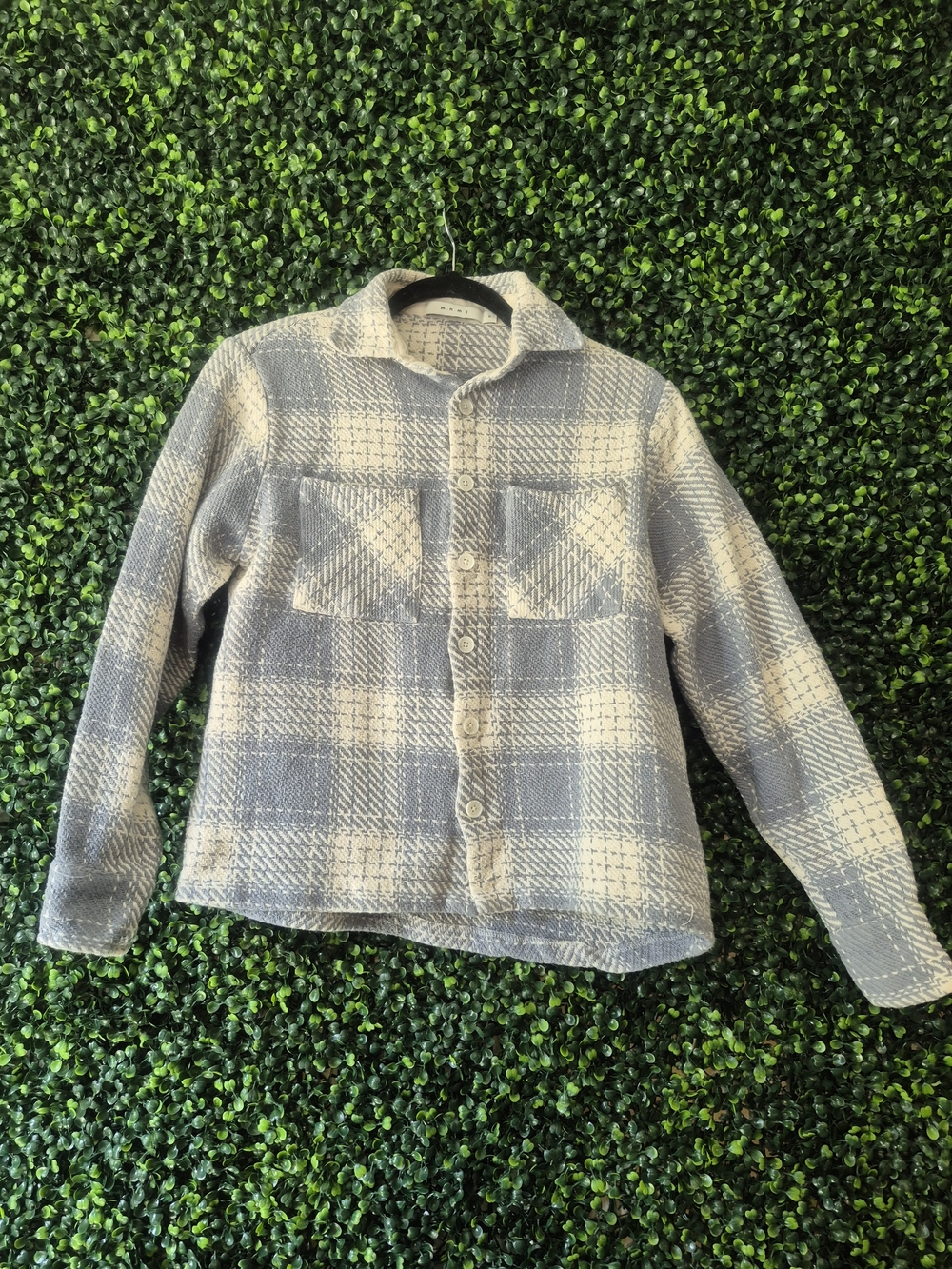 MNML Blue and Cream Plaid Utility Shacket